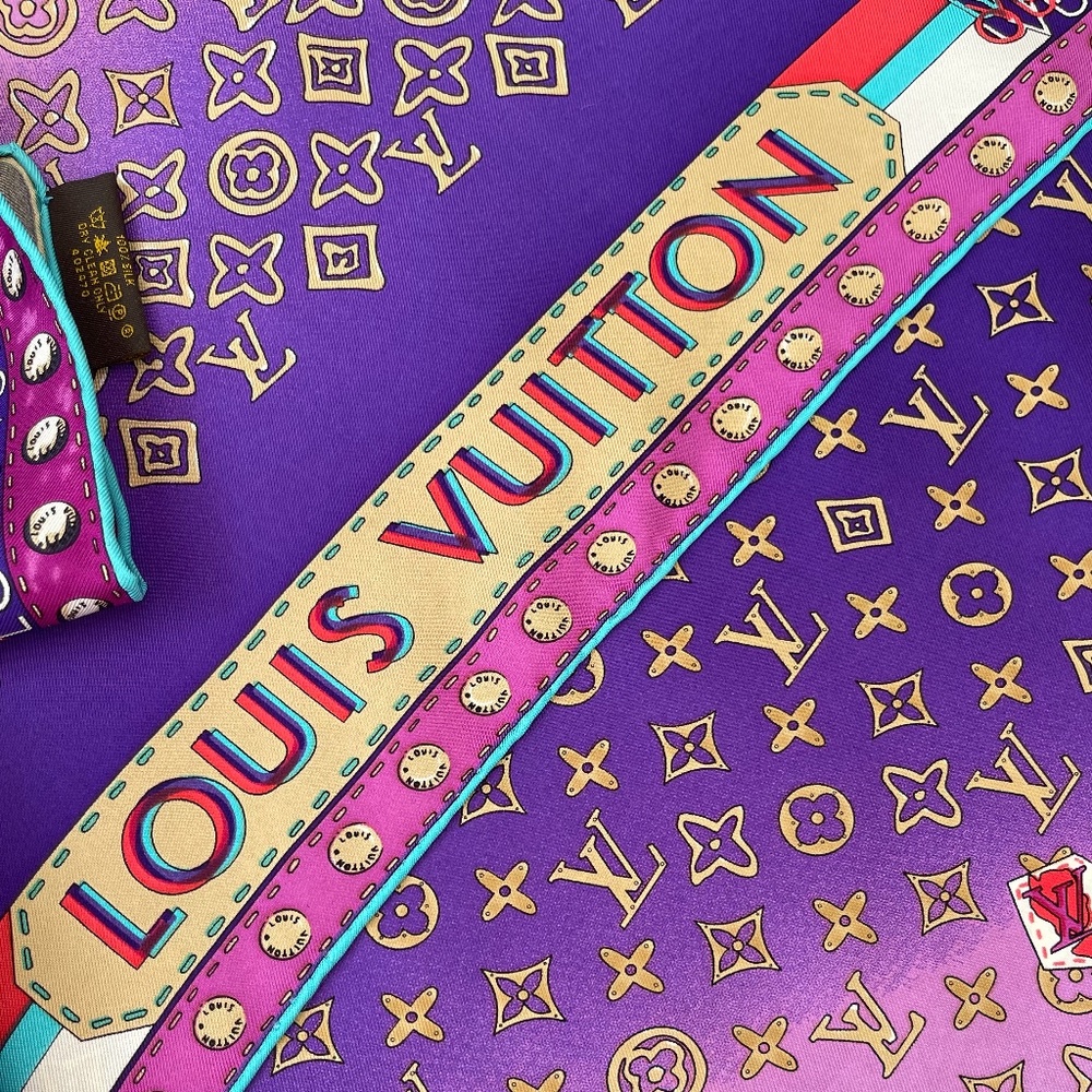 Display # 1 Louis Vuitton Monogram Map Square Purple Silk Scarf - Picture 11 of 16